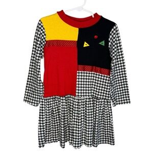 Vintage Caryn Lynn Design Girls Sz 5 Colorblock Dress Long Sleeve